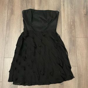 White House Black Market Ruffle Black Strapless Dress